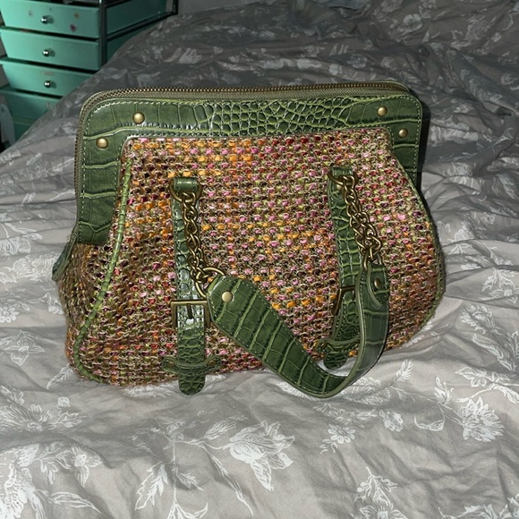 The Limited Green Multicolor Buckle Wool Blend Woven Knit Bag - Picture 2 of 12
